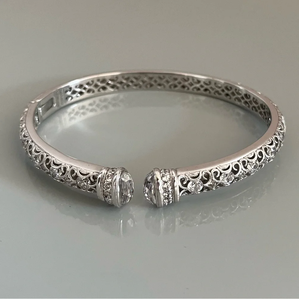 Tacori 925 Sterling Silver CZ Hinged Bracelet - Picture 2 of 12